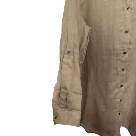 J. Jill 100% Linen Button Down Long Sleeve Tunic Top Tan Brown Lagenlook Size XL - Picture 6 of 12